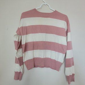 Pink & White Striped Sweater Small